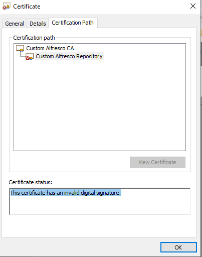 Solved: Invalid Digital Signature of generated certificate... - Alfresco ...